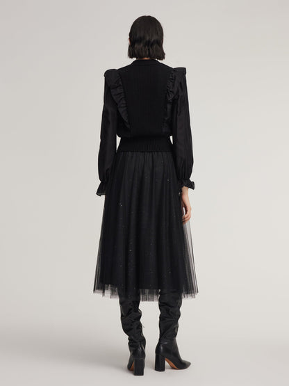 Tencel Wool Blend Long Sleeve Knit Top And Sequins Skirt Two-Piece Set