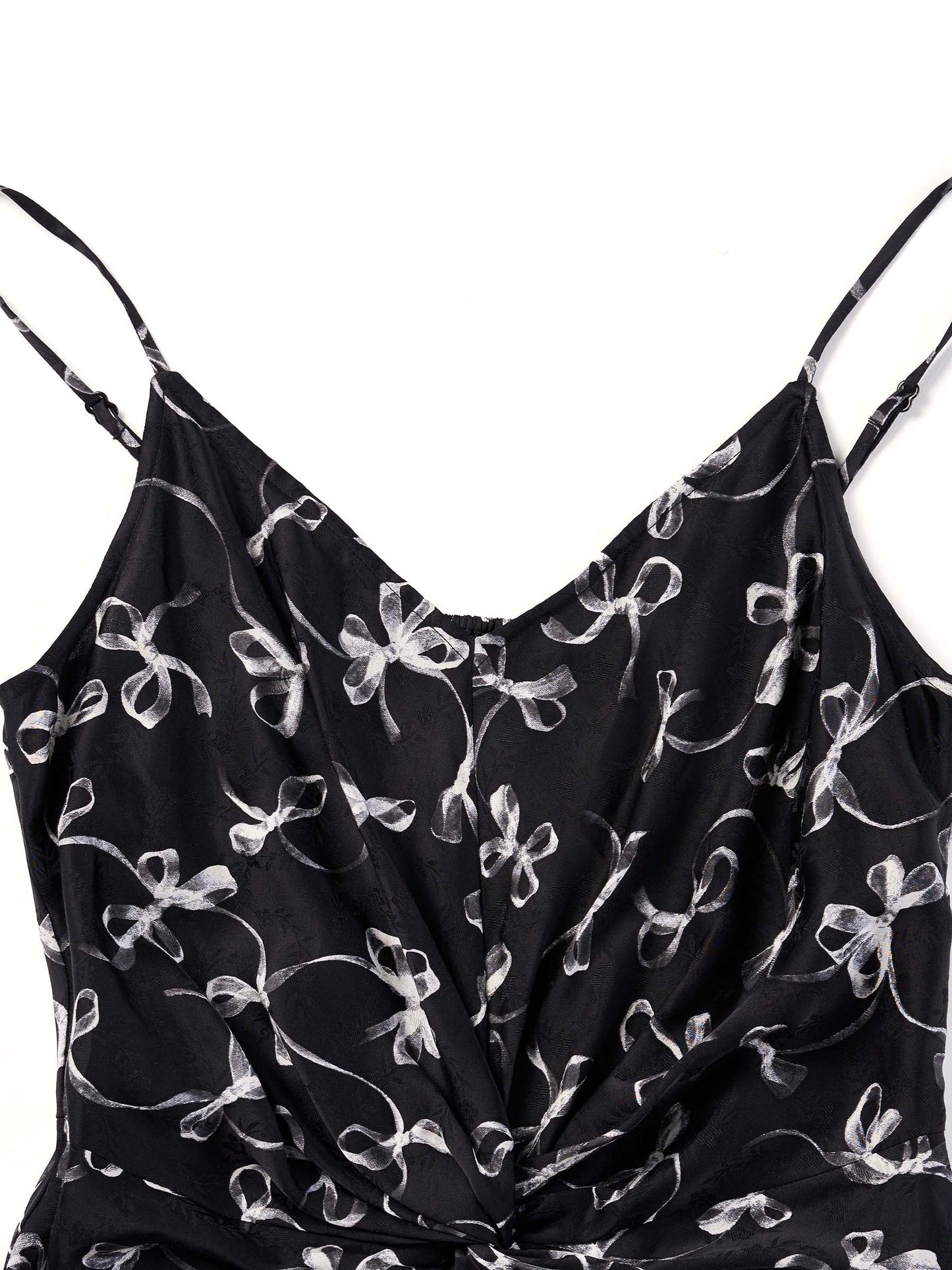Ribbon Print Strap Dress And Cardigan Two-Piece Set