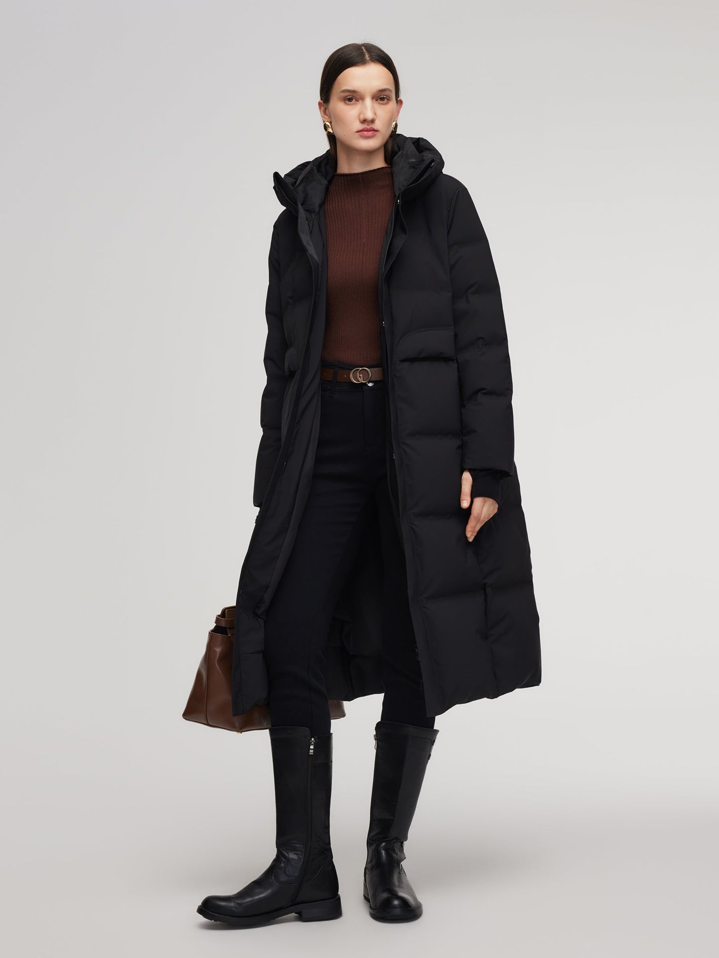 Thermal Tech Back Hooded Unisex Long Goose Down Coat
