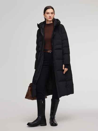 Thermal Tech Back Hooded Unisex Long Goose Down Coat