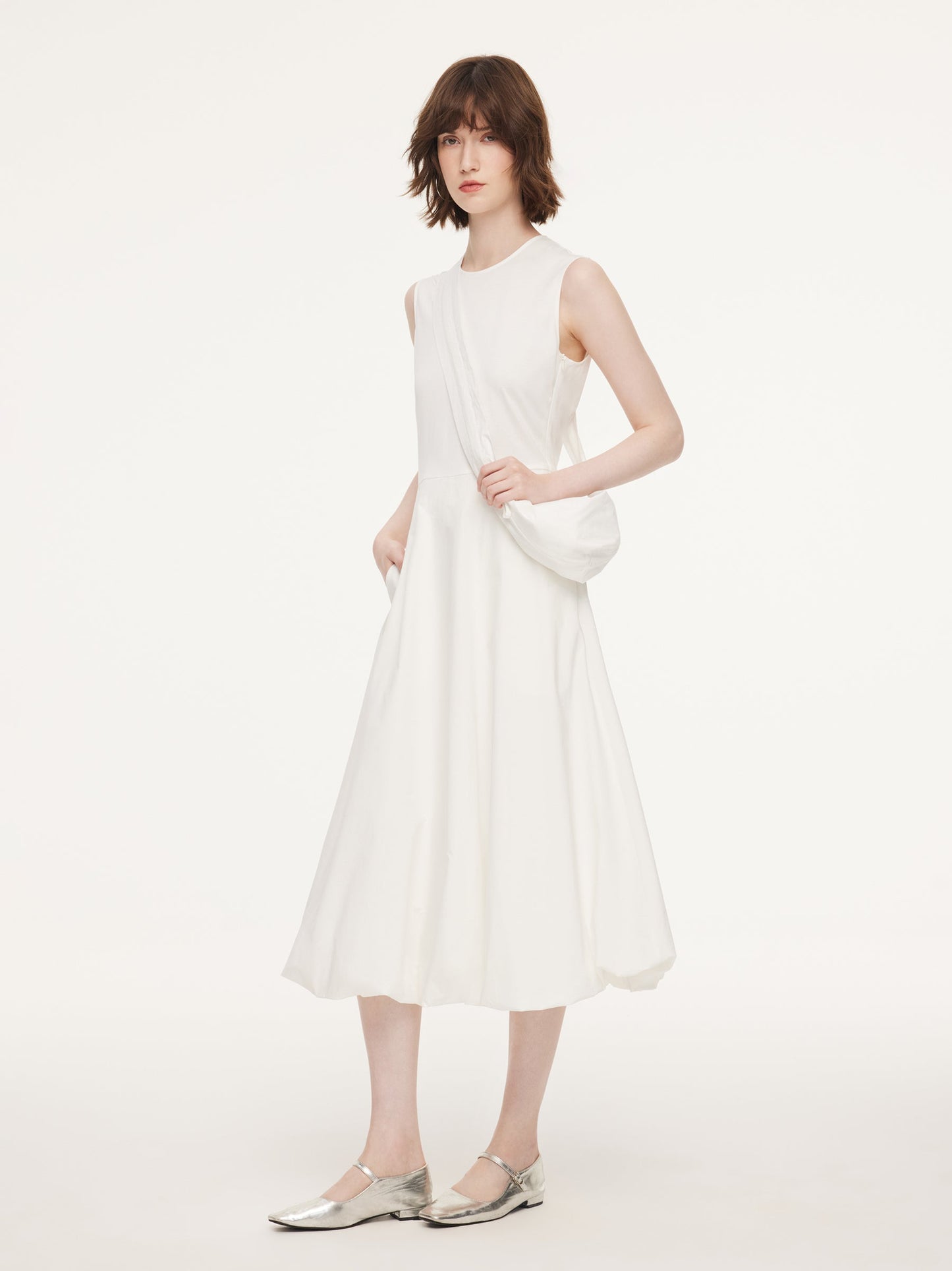 100% Cotton Bubble Hem Women Sleeveless Maxi Dress With Bag