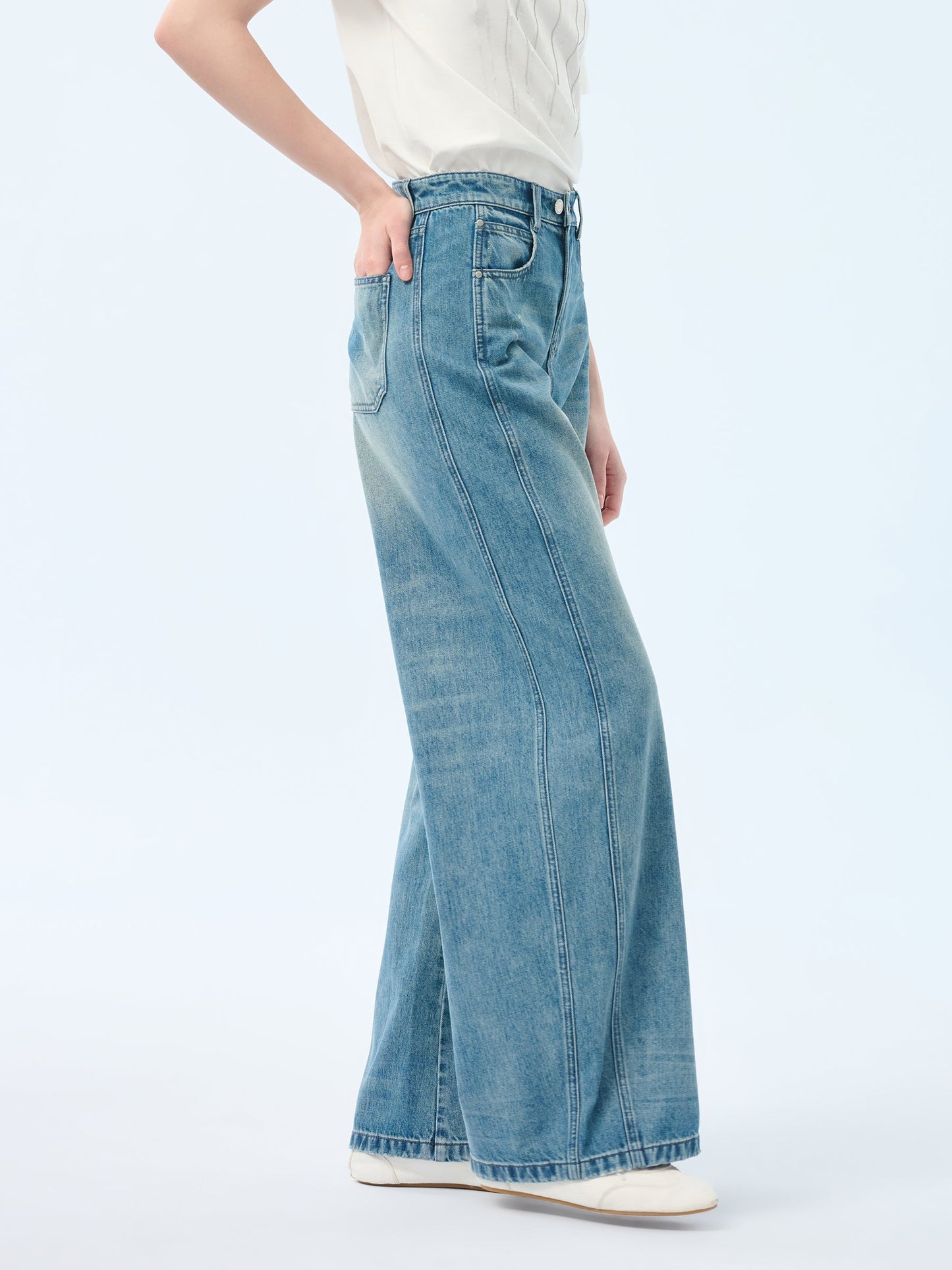 100% Cotton Denim Women Curved Leg Jeans