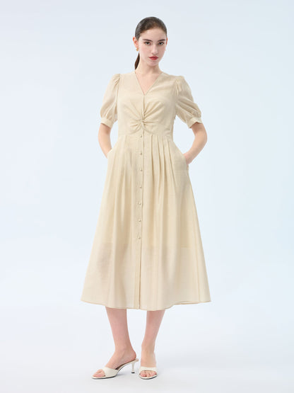 Tencel Acetate Linen Twist Front Women Maxi Dress