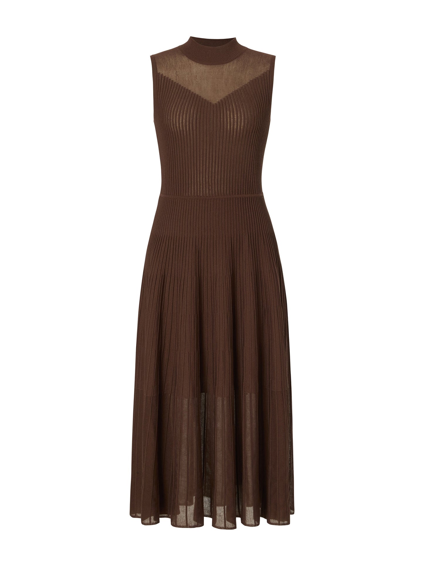 Mock Neck Sleeveless A-Line Women Pleated Maxi Dress