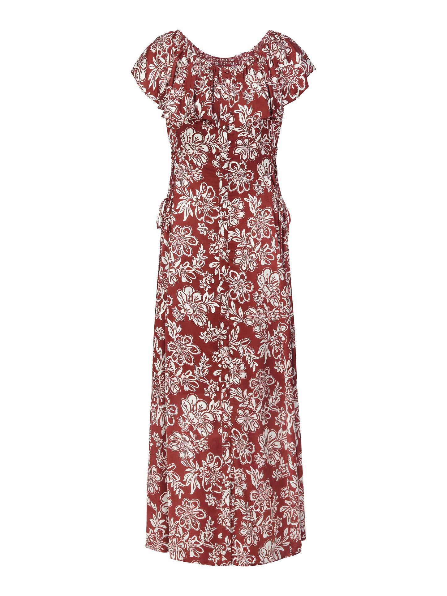 Marigold Floral Print Convertible Elastic Neck Women Maxi Dress
