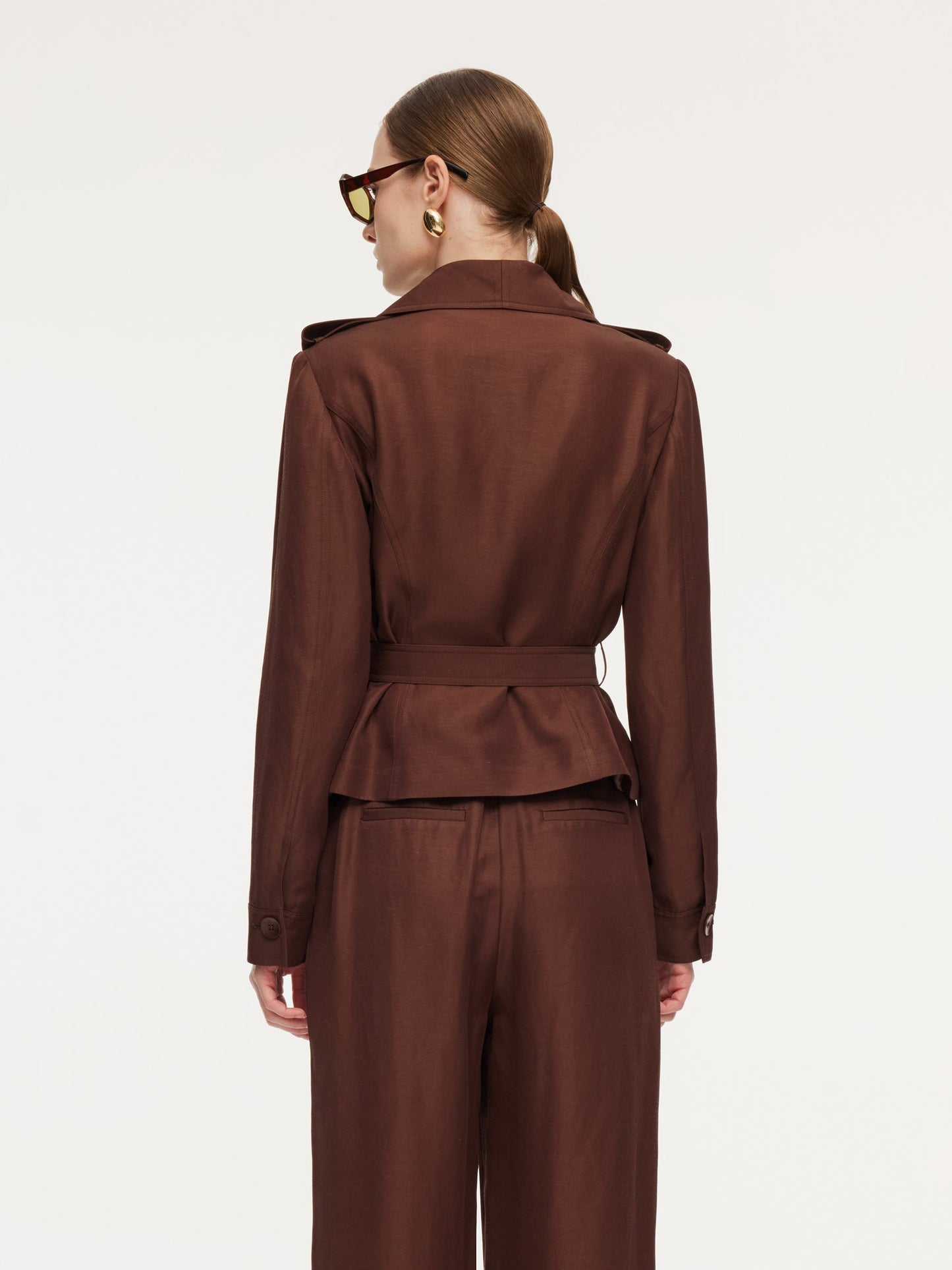 Tencel Acetate Linen Blend Women Trench Jacket With Belt