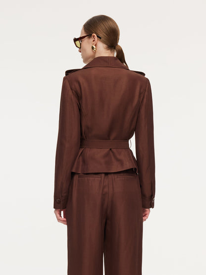 Tencel Acetate Linen Blend Women Trench Jacket With Belt