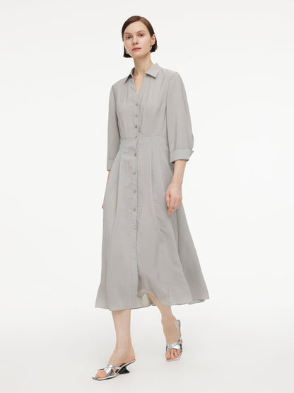 [Preview] Triacetate Blend Women Belted Maxi Shirt Dress