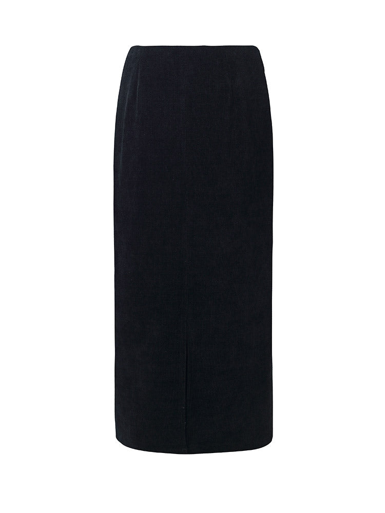 Black Straight Knitted Slit Women Skirt