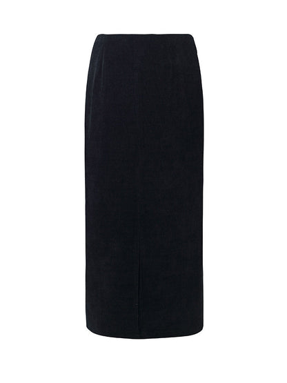 Black Straight Knitted Slit Women Skirt
