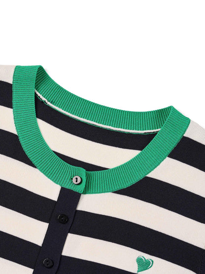 Color Block Stripe Women Embroidered Cardigan