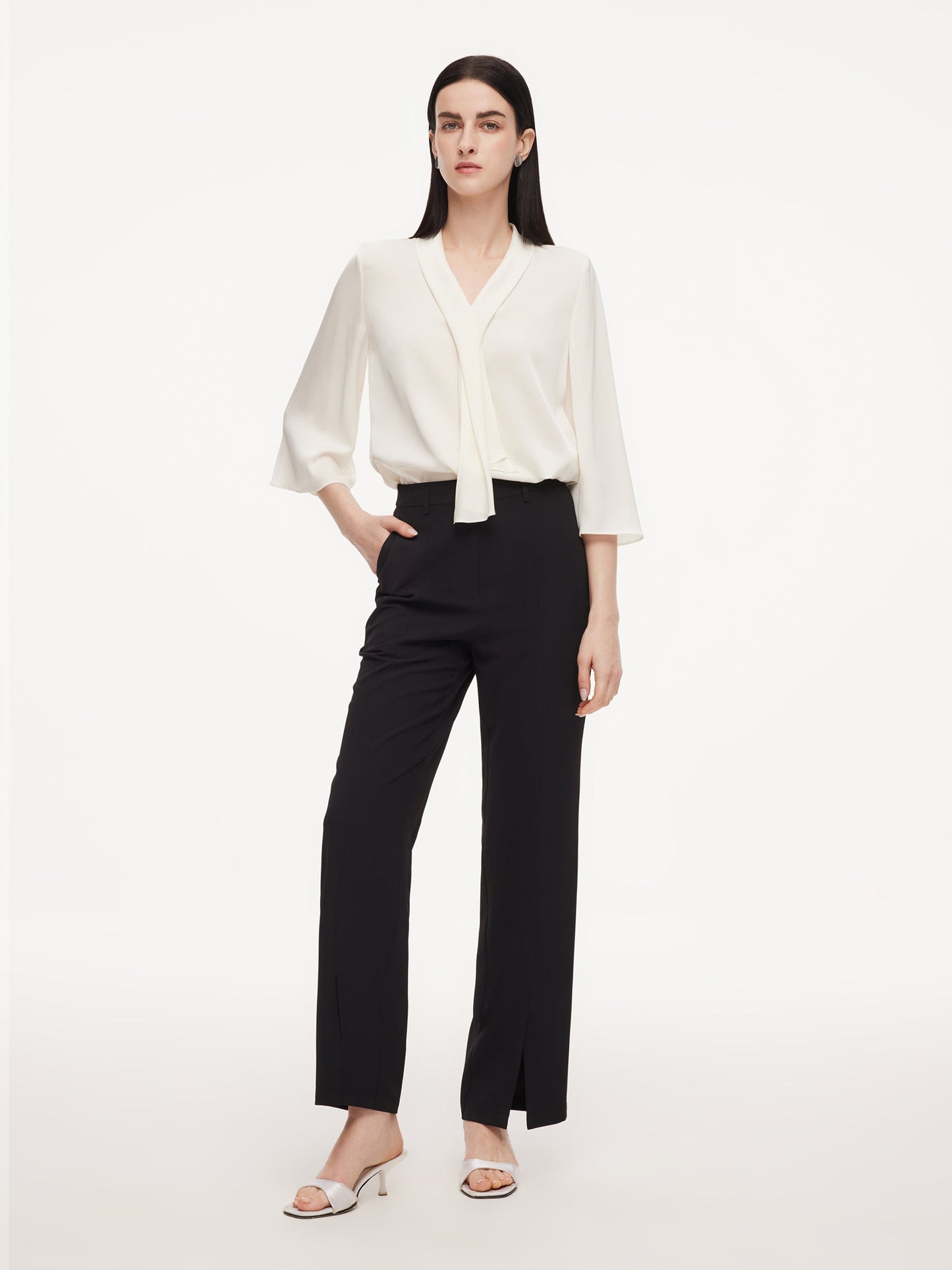 Four-Way Stretch Front Slit Women Micro-Flared Pants