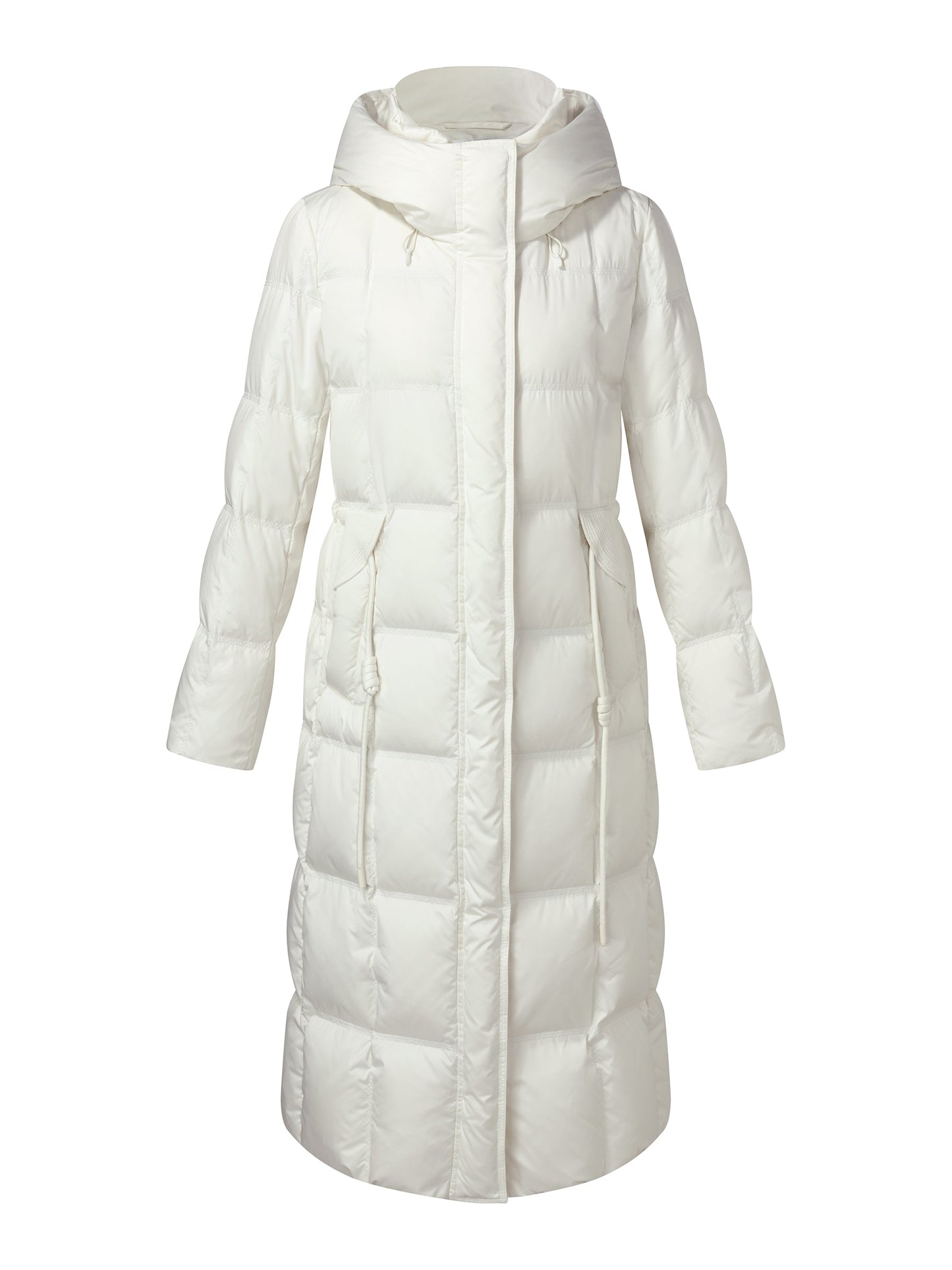 Drawstring Adjustable Waist Hooded Long Goose Down Coat