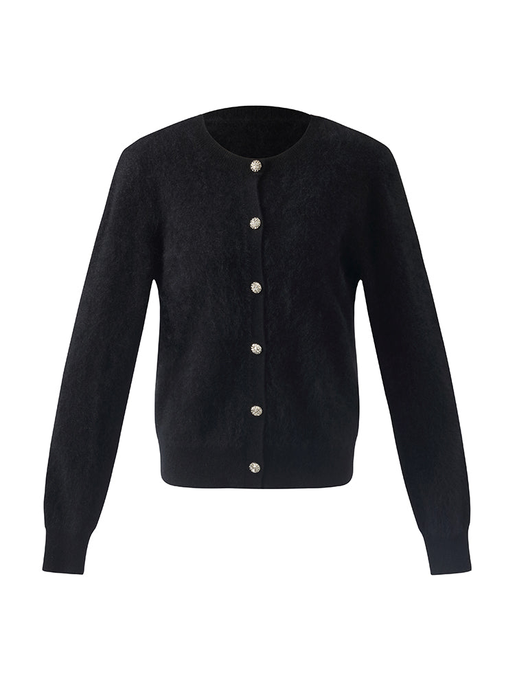 Black Brushed Cashmere Women Cardigan