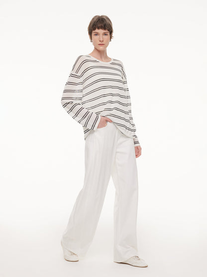 Lyocell Mulberry Silk Blend Stripe Women Knit Top