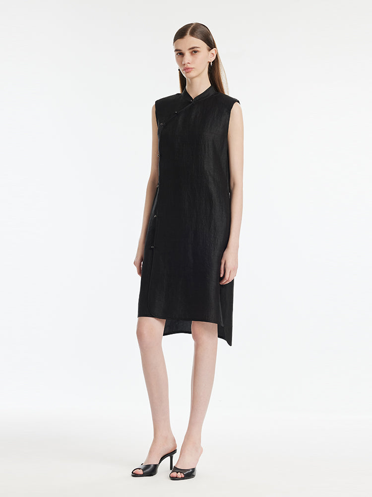 Xiang Yun Silk Asymmetric Hem Women Qipao Mini Dress