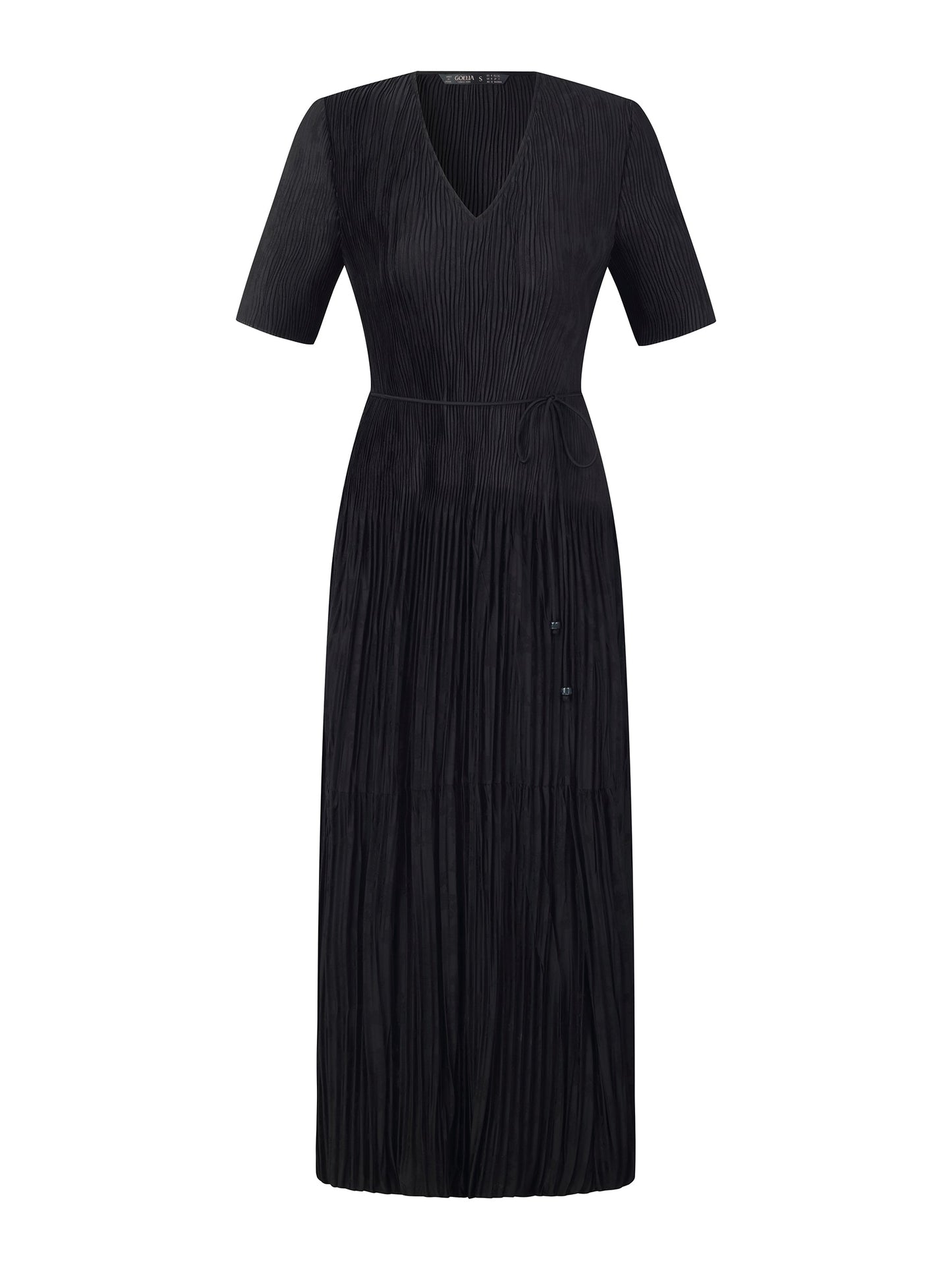 Satin Jacquard Women Pleated Maxi Dress With Self-Tie Belt