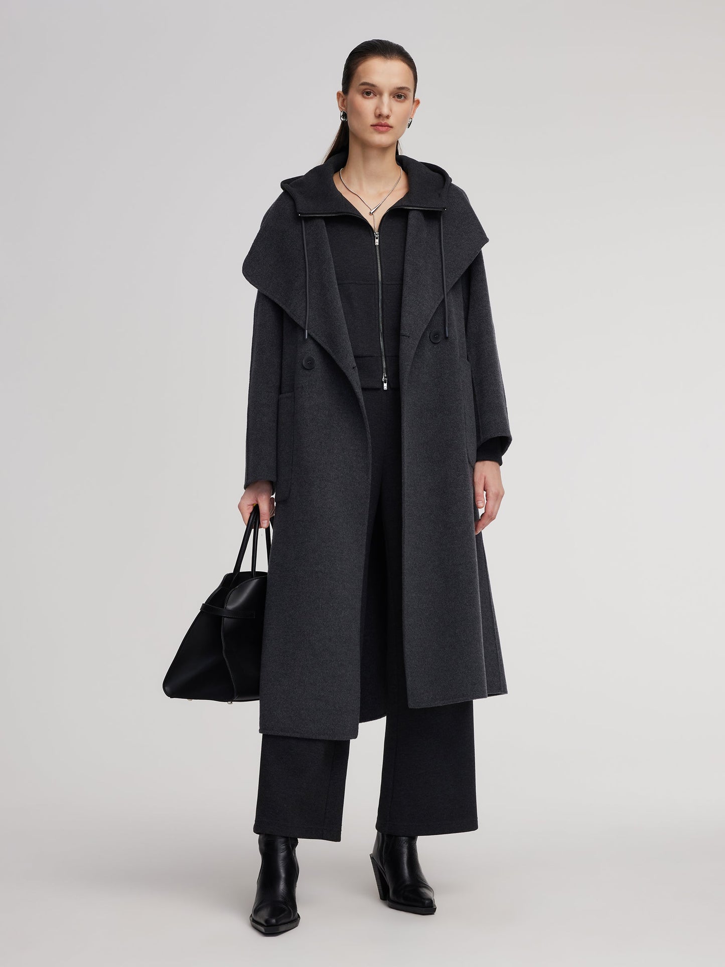 Drawstring Hooded Zip-Up Jacket And Pants Two-Piece Set