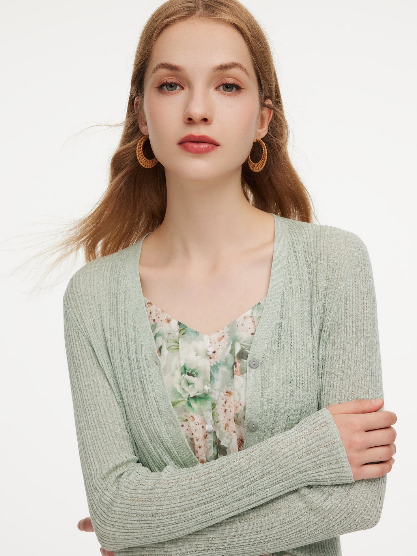 Tencel Wool Blend V-Neck Women Cardigan