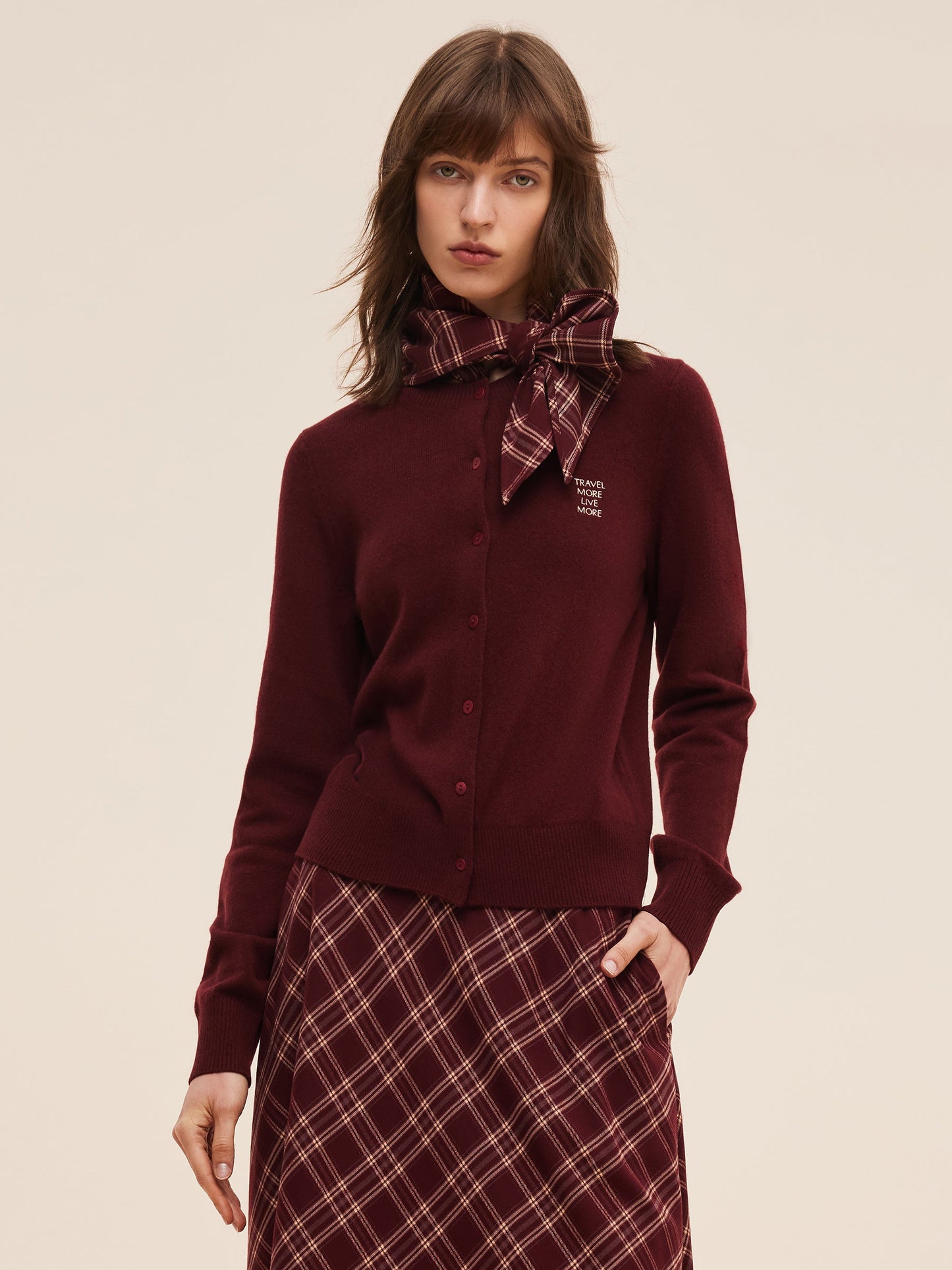 100% Wool Letter Embroidered Women Cardigan