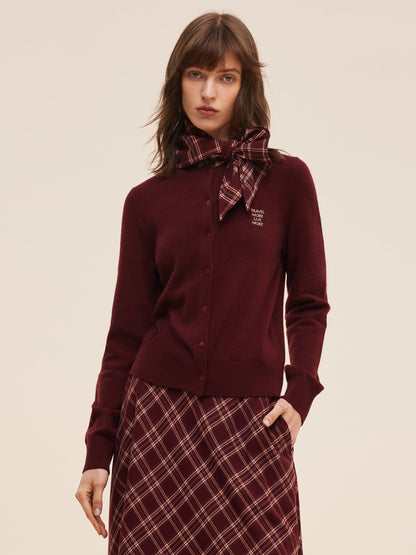 100% Wool Letter Embroidered Women Cardigan