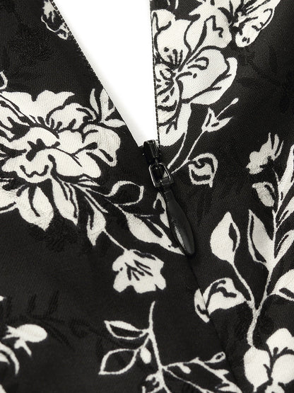 Camellia Print Spaghetti Strap Women Midi Dress