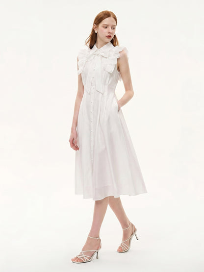 Lyocell Blend Ruffle Women Maxi Dress With Ribbon And 100% Cotton Lining