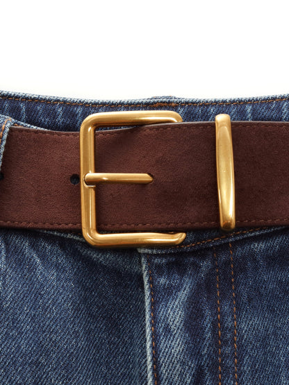 [Preview] Cotton Denim Women Curved Leg Jeans With Belt
