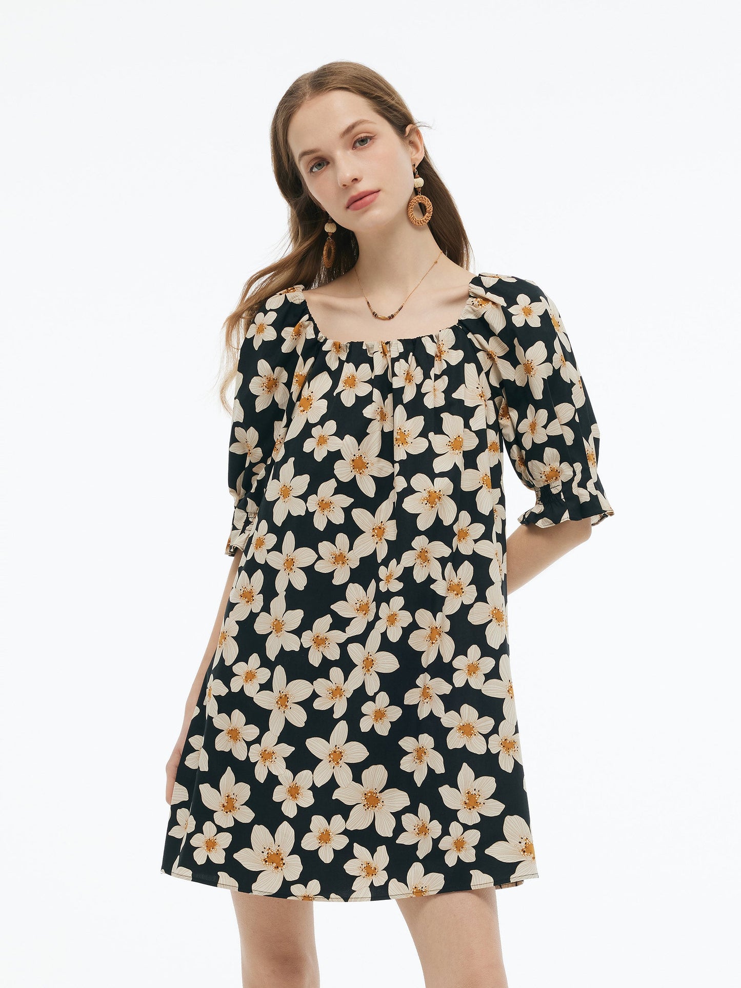 Cotton Floral Print Convertible Neckline Women Tunic Top