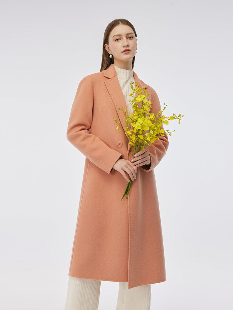 100% Wool Double-Faced Back Slit Women Overcoat