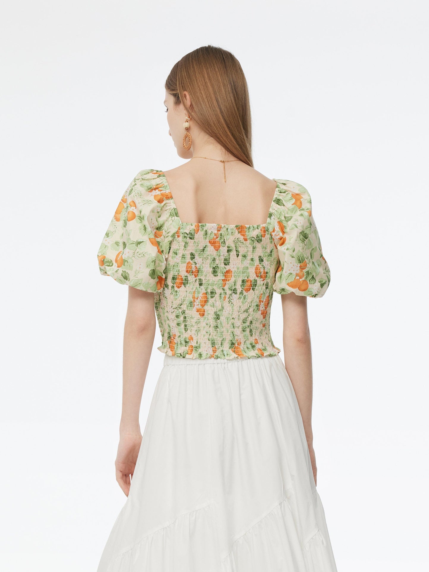 Cotton Floral Print Women Smocked Top