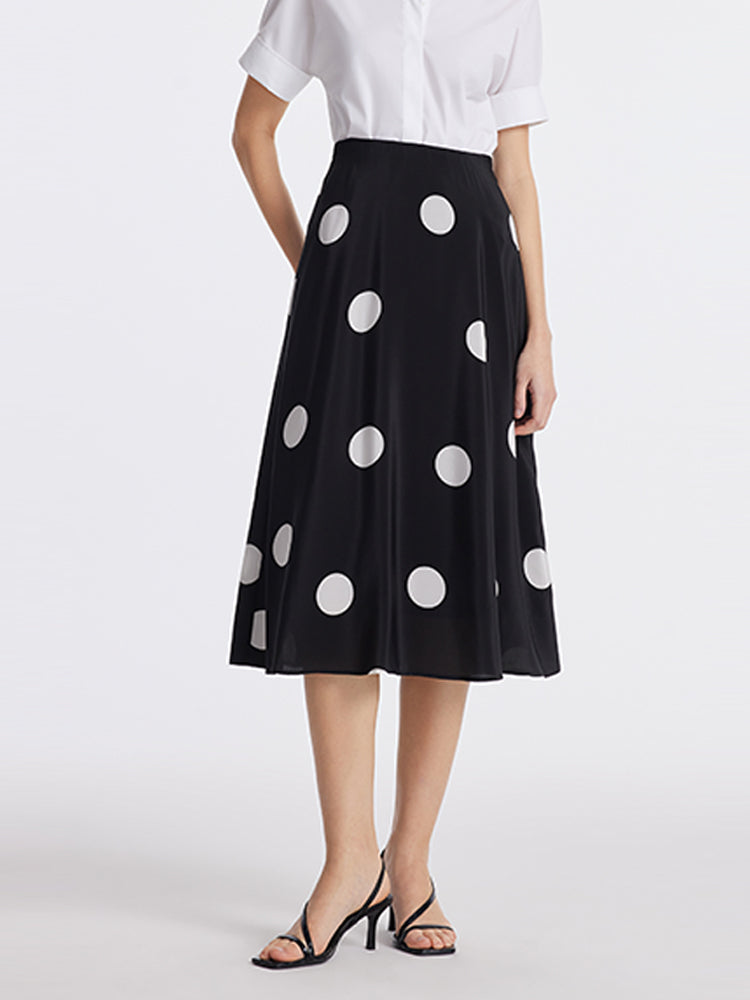 16 Momme Mulberry Silk Polka Dots Print A-Line Women Half Skirt
