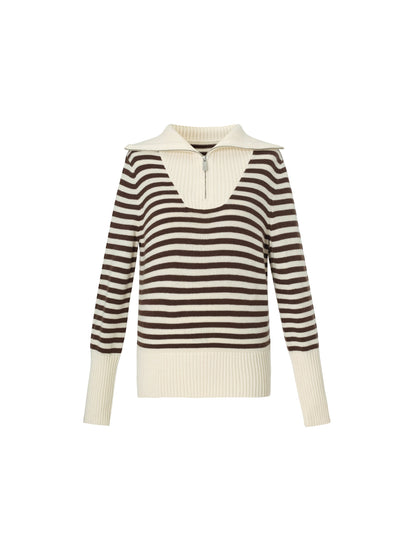 Oversized Collar Half-Zip Women Knit Top