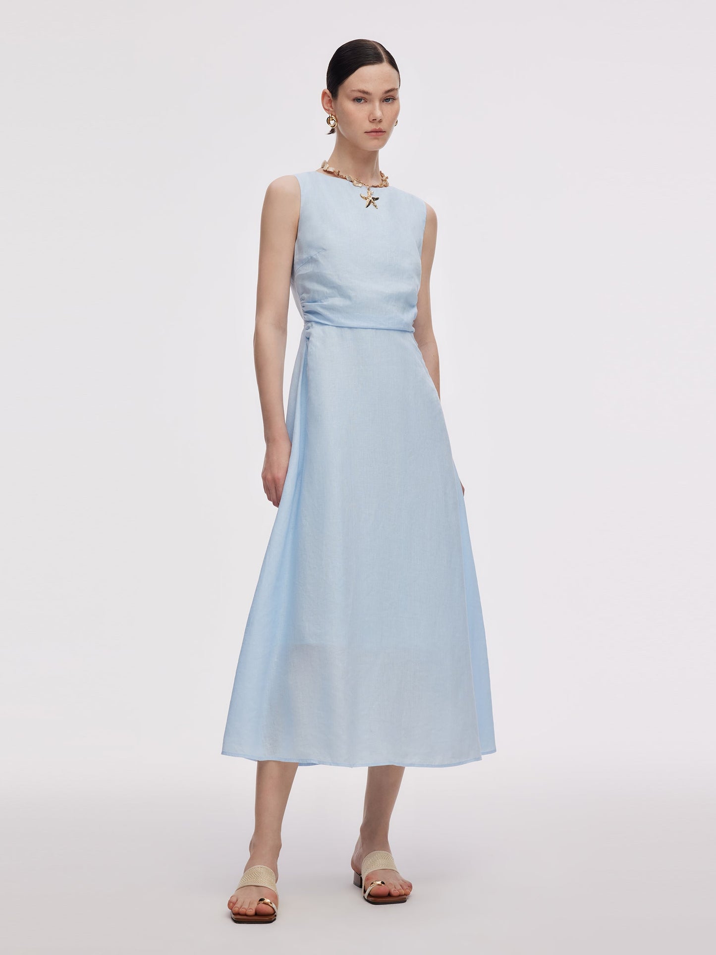 100% Linen Cross Back Women Maxi Dress
