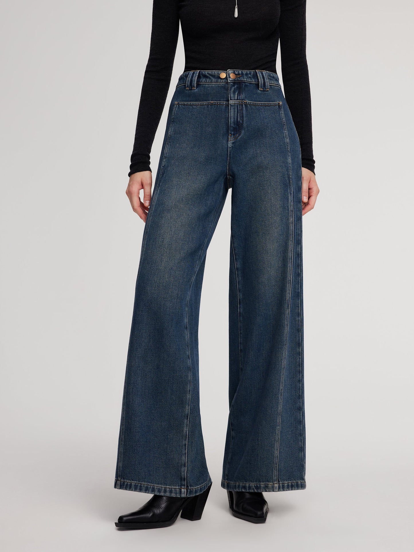 100% Cotton Brushed Denim Straight Wide Leg Women Jeans