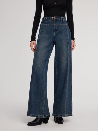 100% Cotton Brushed Denim Straight Wide Leg Women Jeans