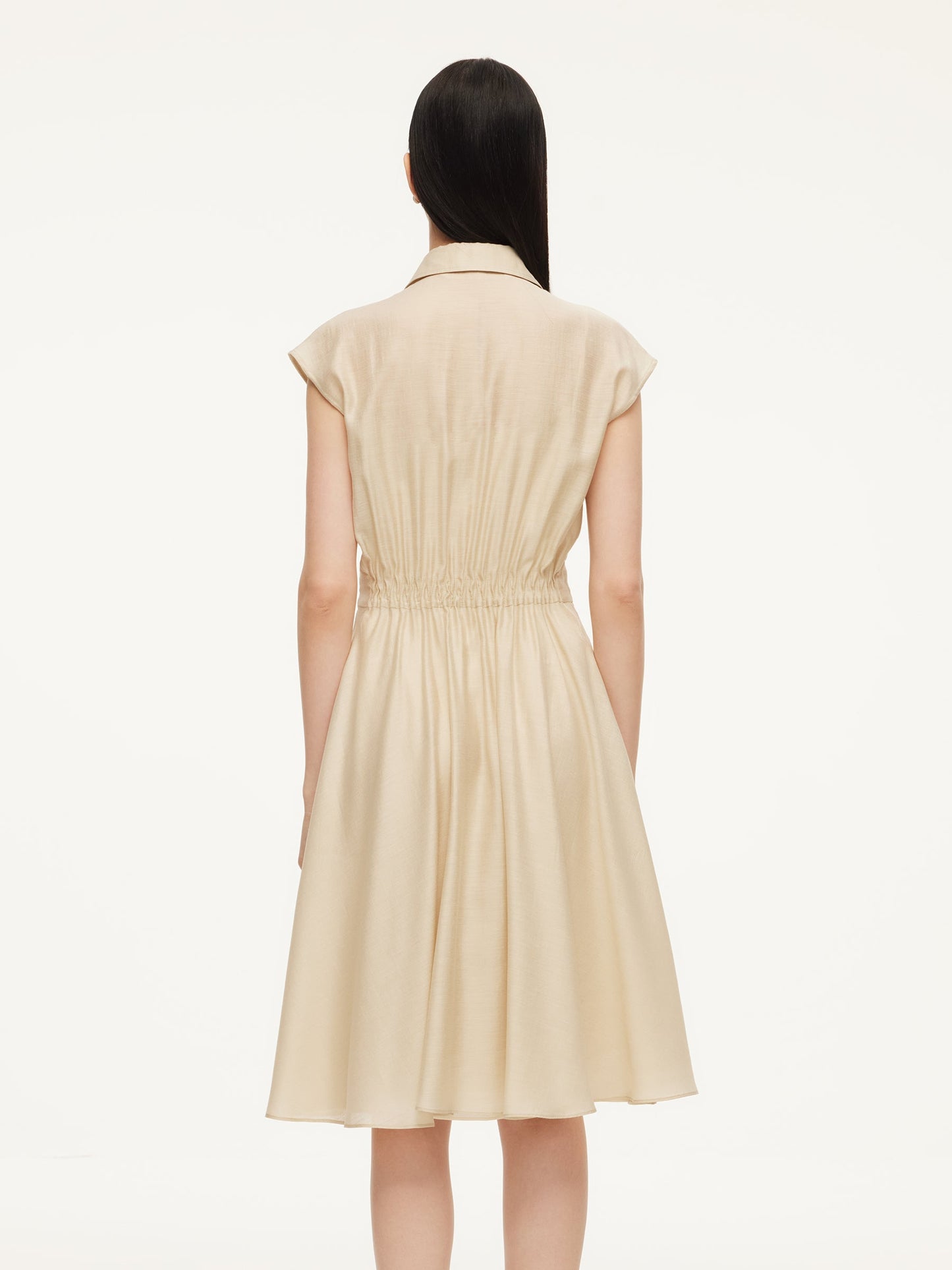 Tencel Acetate Linen Blend Cap Sleeve Women Midi Shirt Dress