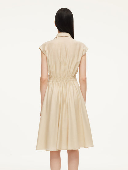 Tencel Acetate Linen Blend Cap Sleeve Women Midi Shirt Dress