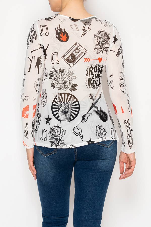 Origami - White Rock N Roll Mesh Top