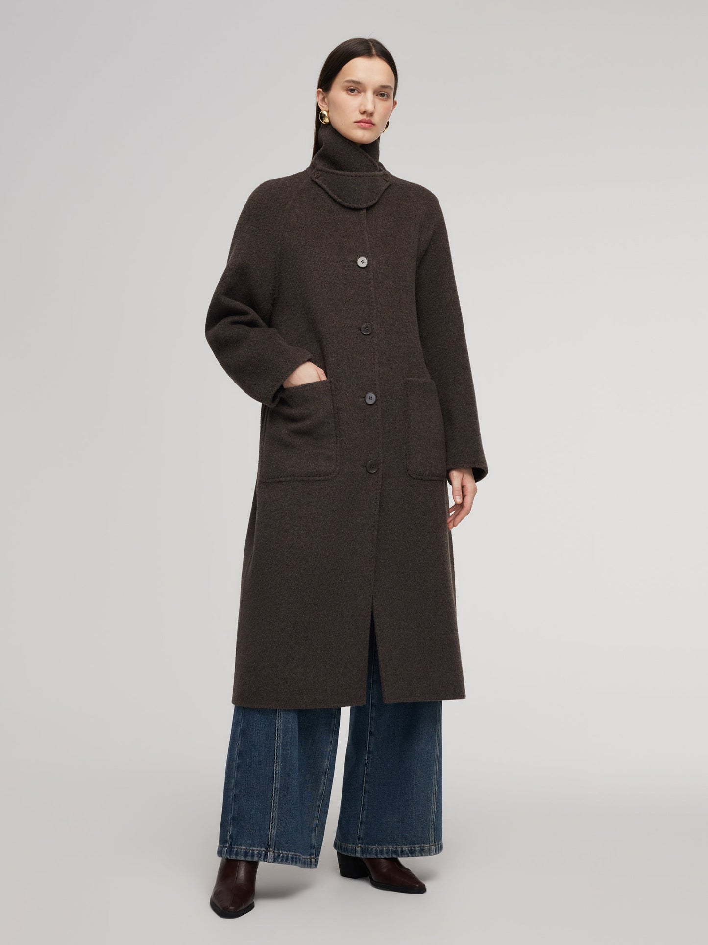 Wool Camel Hair Blend Double-Faced Women Wrap Overcoat
