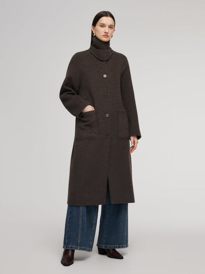 Wool Camel Hair Blend Double-Faced Women Wrap Overcoat