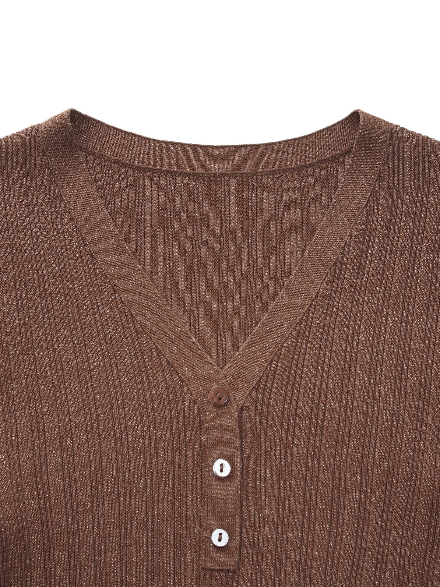 Tencel Blend V-Neck Women Glittering Knit Top