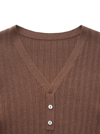 Tencel Blend V-Neck Women Glittering Knit Top
