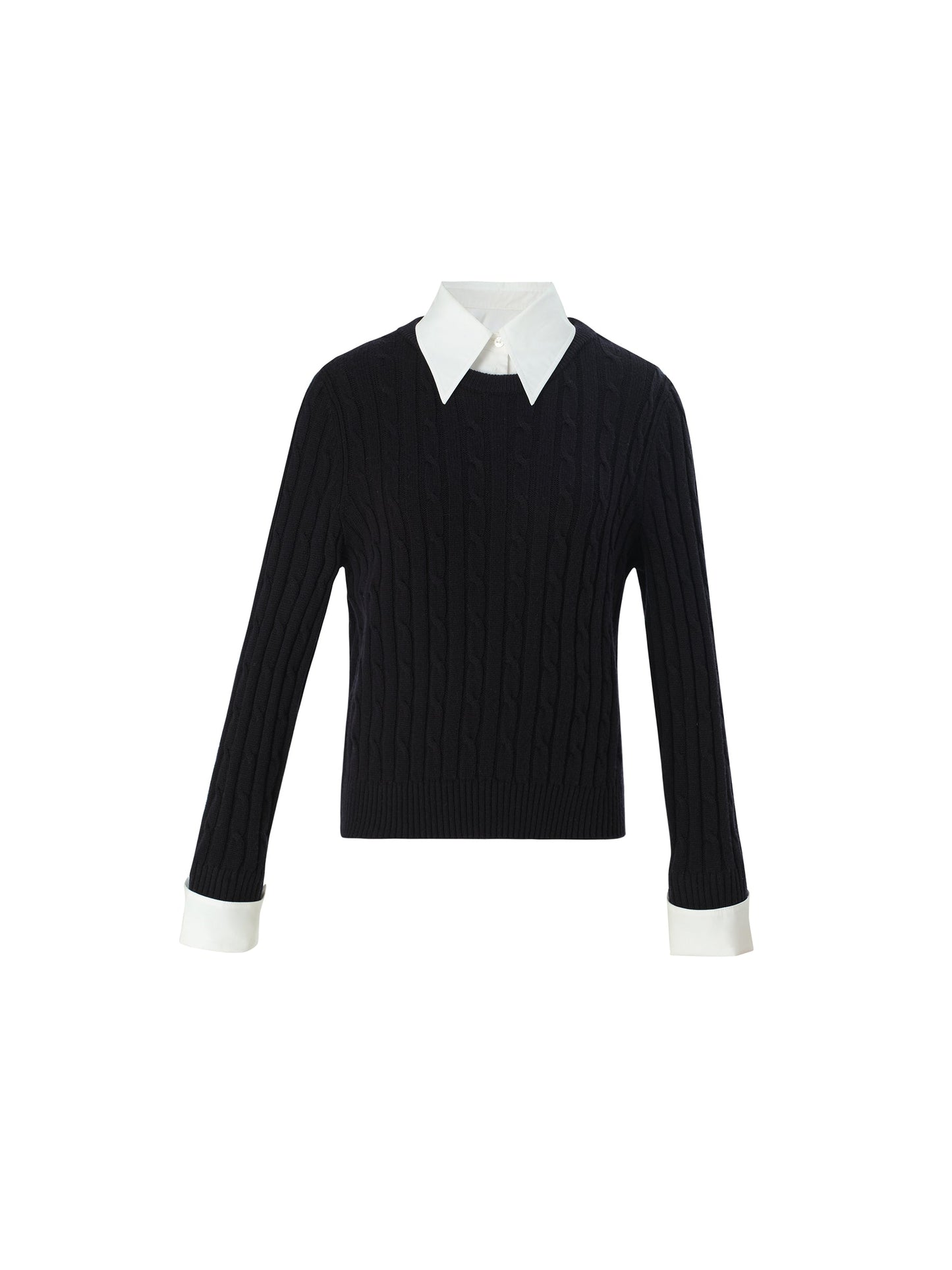 Wool Blend Cable Knit Women Sweater With Detachable Collar And Cuffs