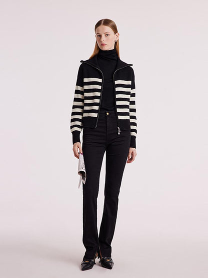 Woolen Knitted Stripe Women Cardigan