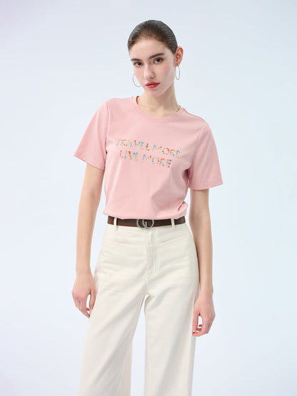 Cotton Beaded Letter Women T-Shirt