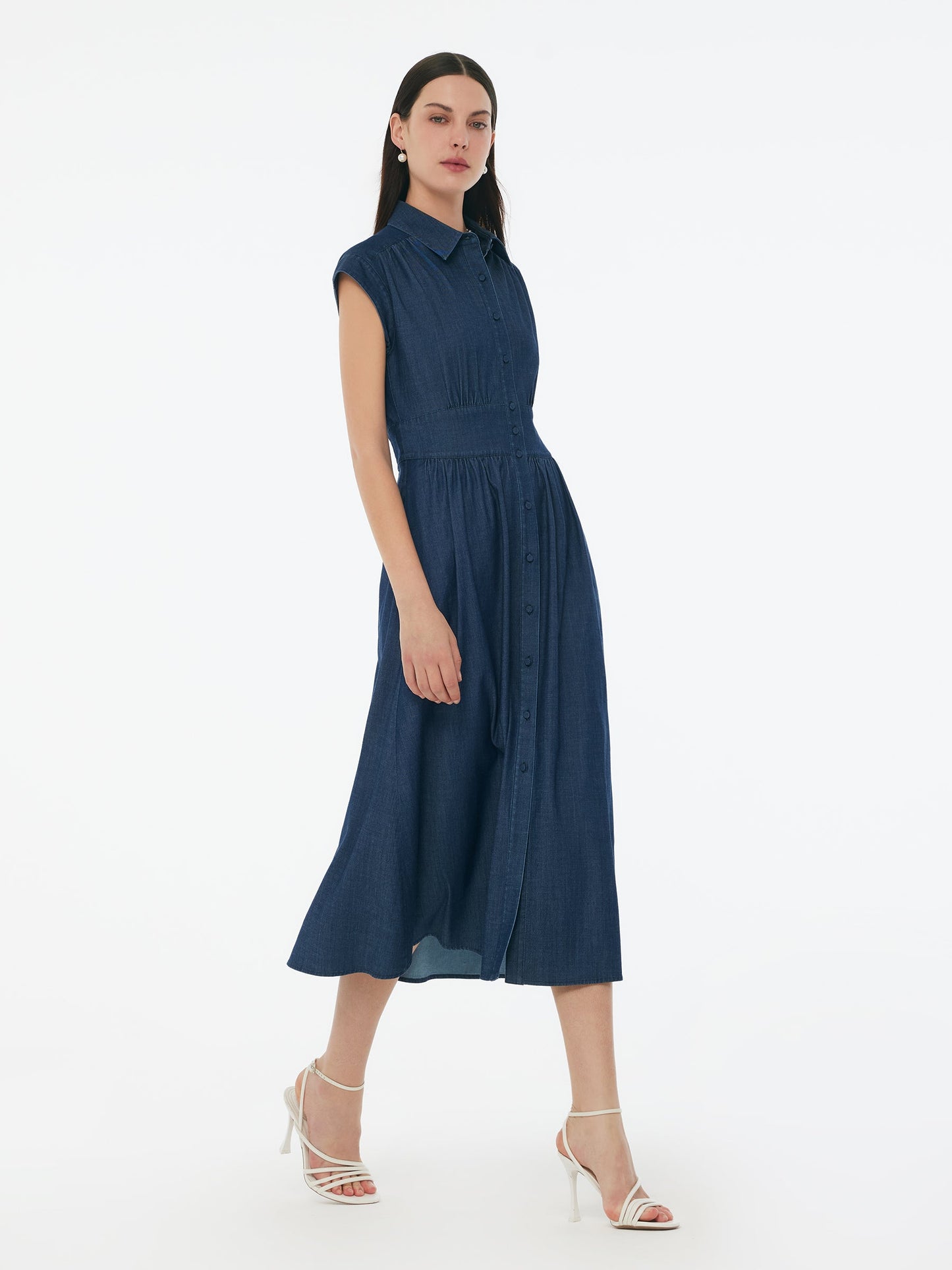 Denim Stretch Women Maxi Shirt Dress