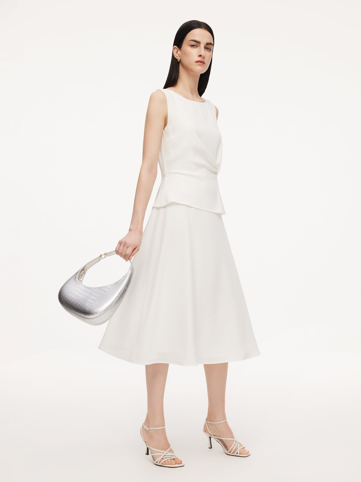 Triacetate Blend Mock Layered Women Sleeveless Midi Dress