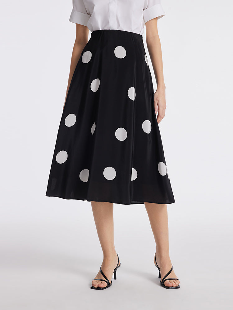 16 Momme Mulberry Silk Polka Dots Print A-Line Women Half Skirt