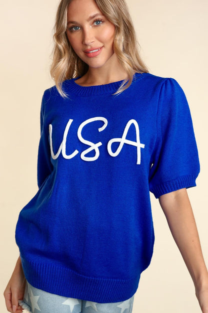 Miss Liberty USA Puff Sleeve Sweater